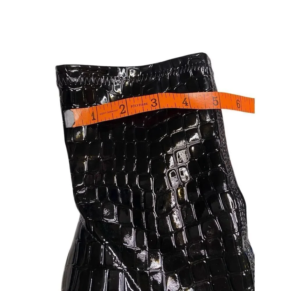 Black Croc Embossed Patent Stiletto Ankle Boots US9 Y2K Goth Grunge Clubwear